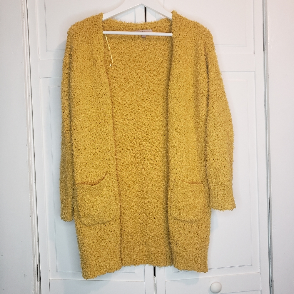 Fuzzy yellow cardigan